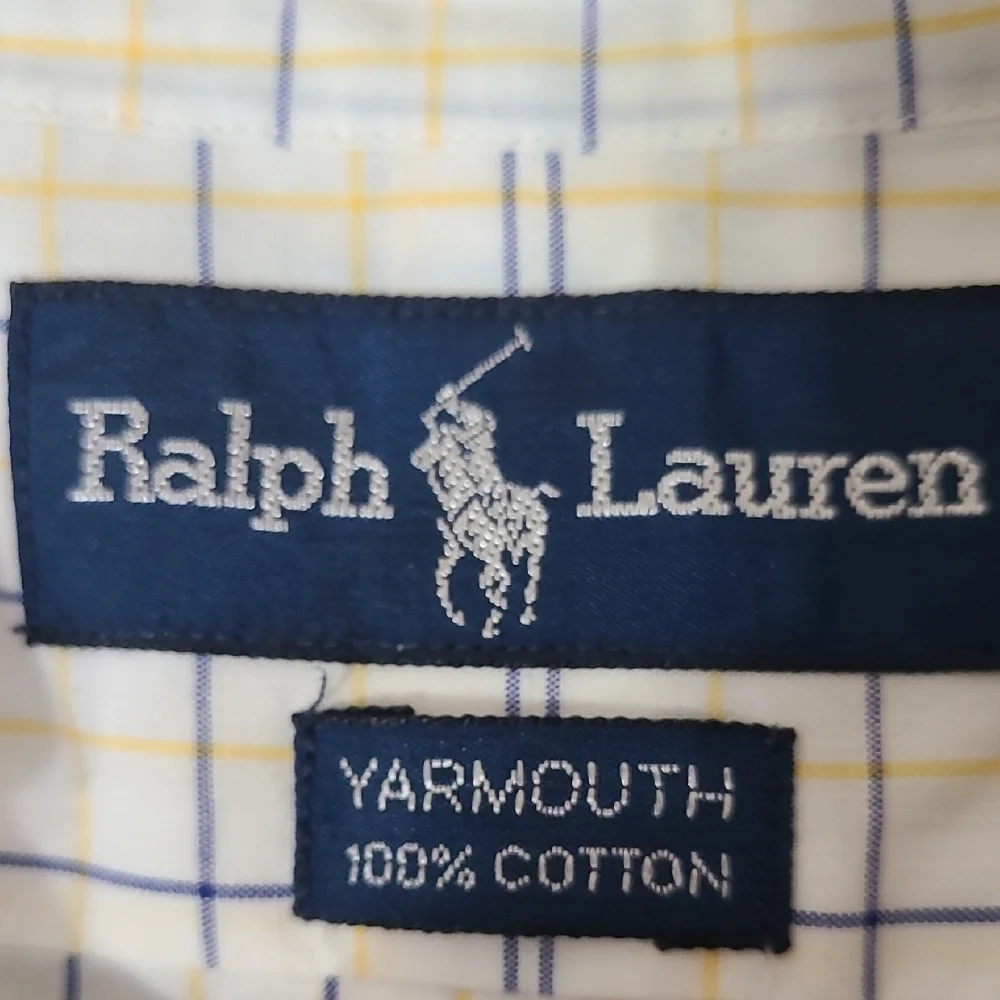Ralph Lauren Yarmouth Long Sleeve White & Blue Button Down Shirt - Size 16 34/35